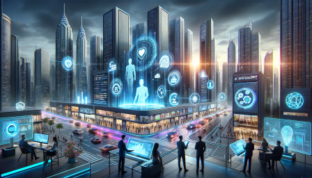 Futuristisk stad som visar det vardagliga livet